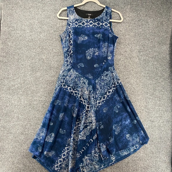 Simply Vera Vera Wang Dresses & Skirts - Simply Vera Wang 90s Dress XS Blue Patchwork Bandana Asymmetrical Boho Western